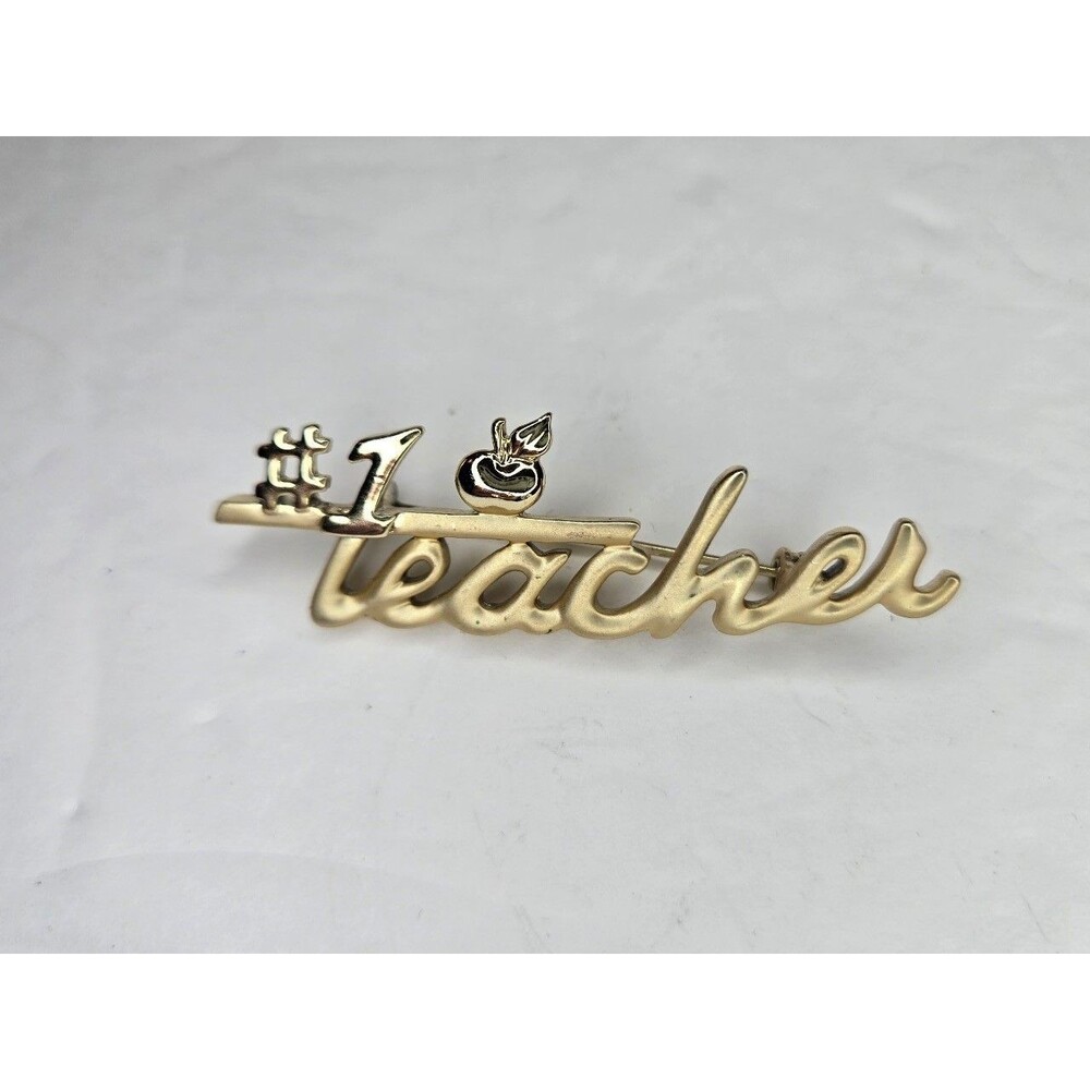 Teacher Brooch Pin Gold Tone #1 with Apple Teacher Appreciation
